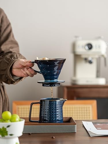 Pour Over Coffee Maker Set,Ceramic Coffee Maker With 40 pcs Paper Filter，15oz/450ml Pour Over Coffee Dripper (Starry Blue) - Image 5