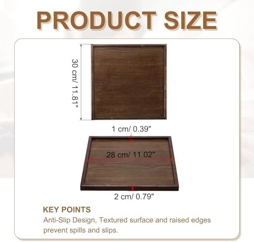 Wooden Serving Tray Square Wood Serving Tray Decorative Platter, 11.8x11.8 Inch Fit for Home Decor Kitchen Coffee Table Candle Holder, (Brown) - Image 2