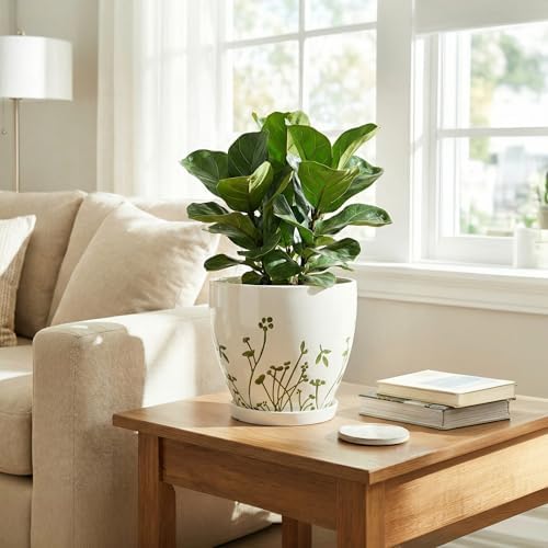 MPotTo Indoor Plant Pot 8.2 Inch - Ceramic Planter with Drainage Hole and Saucer, Boho Round Decorative Flower Pot for Indoor Outdoor Flowers, Plant Lover Gifts, Office Home Garden Patio Decor, White - Image 3