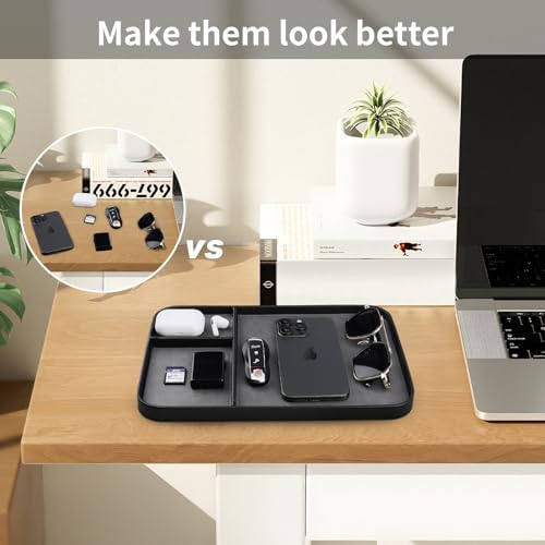 SENEN Leather Tray, Stylish and Organized Multifunctional Tray, for Table Entryway, Premium PU Leather, Catchall Tray for Keys, Watch, Wallet, Jewelry, and More (Black Frame) - Image 7