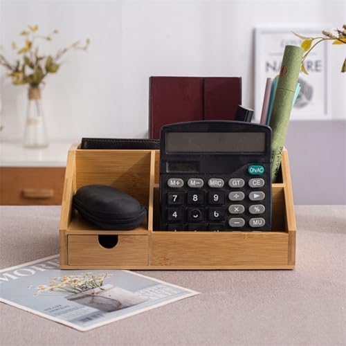 Bamboo Desk Organizer, Space-Saving Wooden Desk Organizer with Drawer, Storage Box, Pencil Box, Tray for Office, Home Office, 9.6 x 5.9 x 4.3in, Wood - Image 4