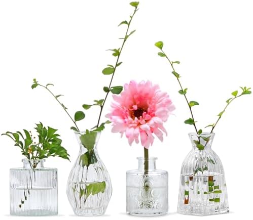 Glass Bud Vases Set of 4, Small Flower Vases for Wedding Centerpiece by Mapoxy