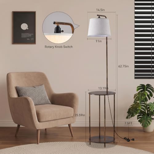 Floor Lamp with Table, 2-in-1 Side Table Floor Lamp with Linen Shade - Image 3