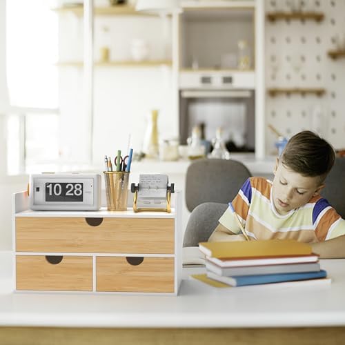 Bamboo Desk Organizer with Drawers, Desktop Storage for Office Supplies - Image 5