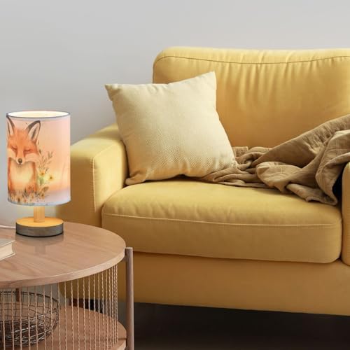 Watercolor Lovely Fox with Flower Design Bedside Table Lamps with USB Port for Bedroom Lamp Accent Table Lamp Small Nightstand Lamp Sturdy Linen Shade Decorative Lamps for Home Living Room Kids - Image 2