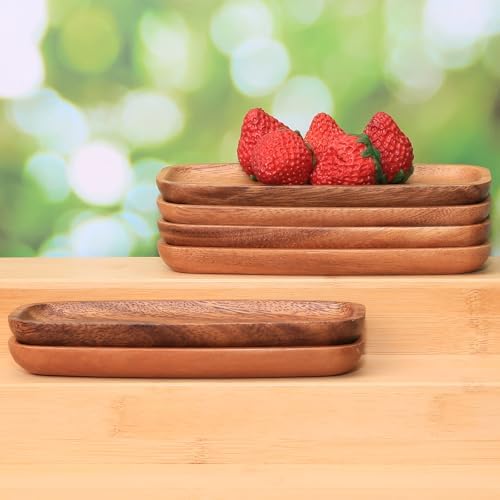 Mini Wooden Serving Platters and Trays, 6.8-inch Solid Acacia Wood Serving Plates for Food/Snacks/Appetizer, also as Jewelry Trays, Mini Charcuterie Board & Cheese Platter, Reusable (6 PCS) - Image 5