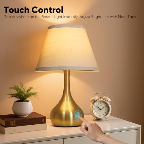 Touch Table Lamp for Bedroom Set of 2, 3-Way Dimmable Bedside Lamp for Nightstand, 17” Modern Metal Desk Lamp with Linen Shade for Living Room, Kids Reading, Dorm, Home Office Decor, Bulb Included - Image 2