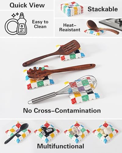 Ceramic Spoon Rest, Dopamine Gingham Spoon Holder for Stove Top Kitchen Counter Coffee Station, Cute Kitchen Decor - Image 3