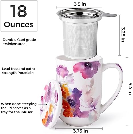 AmorArc Tea Cup With Infuser and Lid, 18oz Loose Leaf Tea Mug With Steeper - Image 3