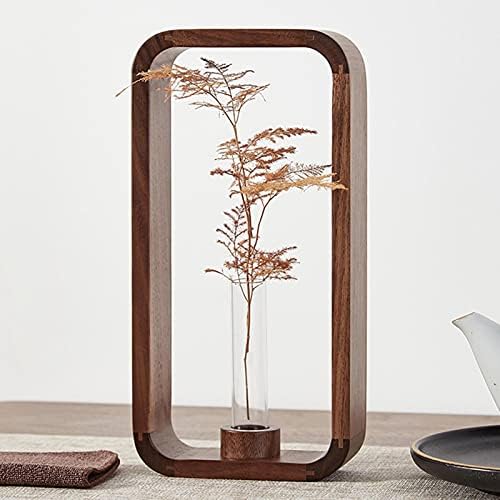 Transprent Glass Vase Test Tube Hydrophilic Plants Holder Walnut Wooden Frame Flower Stand Table Garden Bonsai Decor,Gifts for Women, Home Office Decor Planter (Big) - Image 4