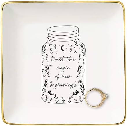 New Beginnings Gifts for Women-Congratulations New Chapter Gifts,Divorce Present,Wedding Graduation Job Retirement Present,Ceramic Jewelry Tray Trinket Holder Ring Dish by NZY