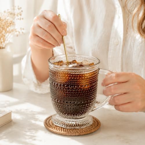 KEMORELA 16oz Hobnail Glass Coffee Mugs Set,Large Glass Mugs with Handle - Image 3