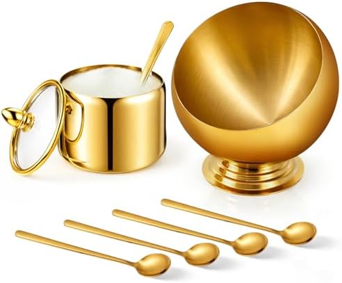 Gold Stainless Steel Coffee Bar Set include Coffee Pod Holder Bowl and Sugar Container 4 pcs Espresso Spoons Espresso Bar Station Organizer Accessories for Countertop Home by Acellegic