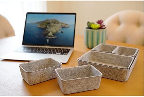 Welaxy 7pc Felt Desk Drawer Organizers Trays Gray Office Home Storage Bins - Image 6