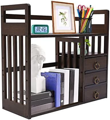 Bamboo Desktop Bookshelf with 3 Drawers, Tabletop Organizer by Unknown