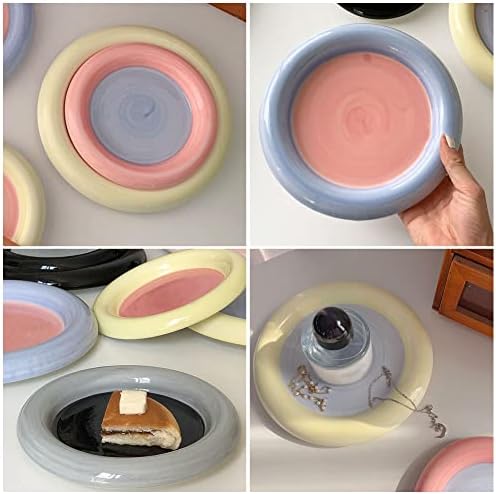 Ceramic Snack Dish Tray Round - Dessert Display Plate Cupcake Storage Tray Jewelry Trinket Tray Dish Desktop Tray Organizer for Home Office Decoration Pink/S - Image 5