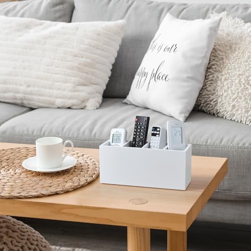 Bivvclaz Pencil Pen Holder for Desk, Wooden Office Desk Organizers and Accessories with 4 Slots for Countertop, Makeup Brush Holder Organizer for Bathroom Vanity, Silverware Caddy for Party, White - Image 4