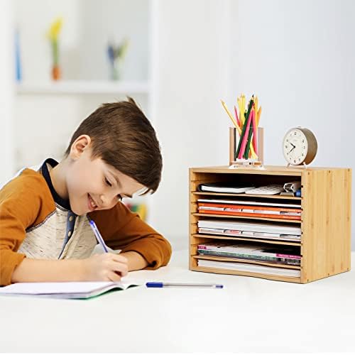 Bamjoy Bamboo 5 Tier Desktop Organizer, Paper Organizer Mail Sorter, File Holder Letter Document Storage with Adjustable Shelves for School Home Office, Natural - Image 3