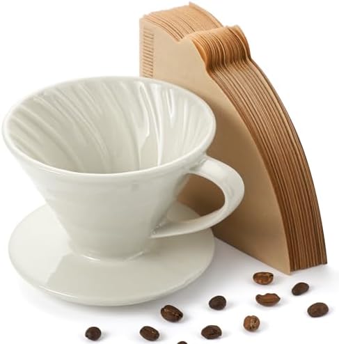 V 60 Ceramic Pour Over Coffee Dripper, Reusable Porcelain Portable Pour Over Coffee Maker With 50 V-shaped coffee filtering paper by SmileBear