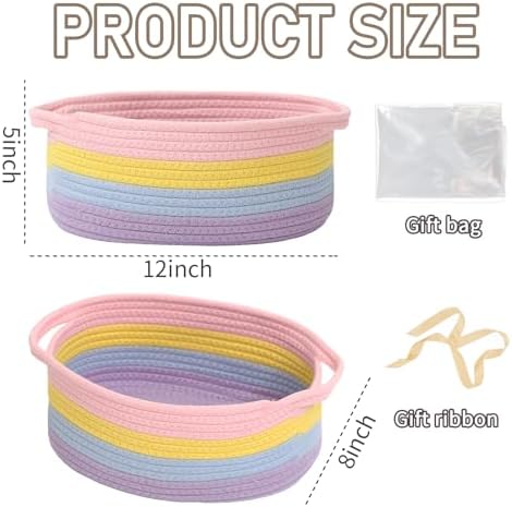 JMvicyroam Small Woven Basket, Empty Gift Basket, Rainbow/1 Pack - Image 2