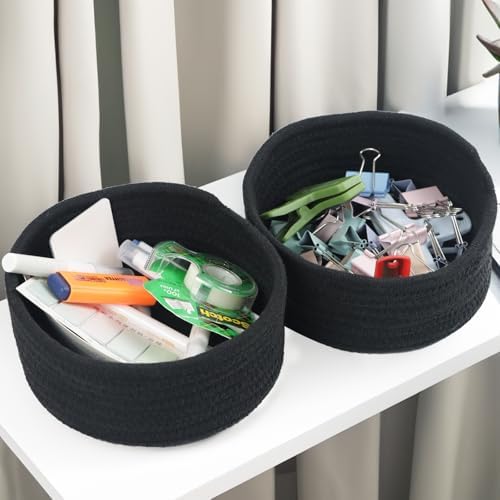 Small Woven Cotton Rope Baskets, Set of 3, Black - Image 2