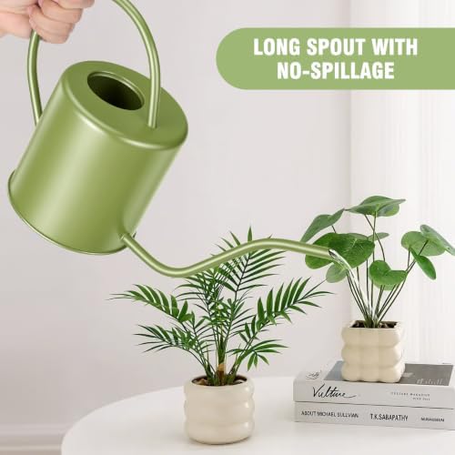 Plant Watering Can, 50 oz / 1500 ml Stainless Steel Metal - Modern Decorative with Long Spout for Indoor Potted Plants, Bonsai, Garden Flowers, Saga Green - Image 6