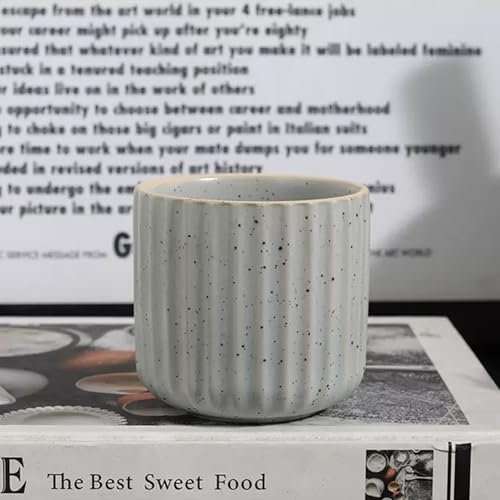 Vintage Ceramic Mug, Japanese Tea Cup 6oz Striped Cup No Handle Drinking Cup for Espresso, Cortado, Matcha, Green Tea, Microwave and Dishwasher Safe, Minimalist coffee Cup-Nordic Grey - Image 2