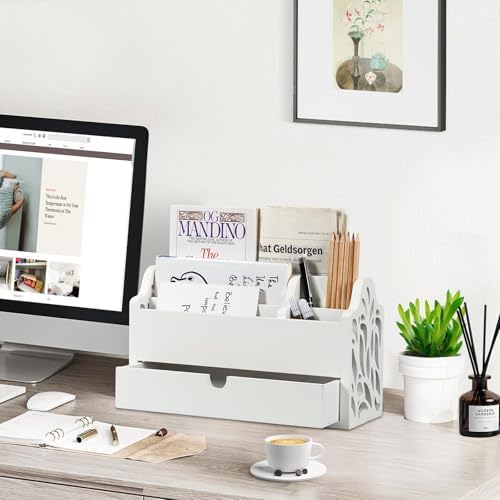 Desk Organizer with Drawer Wood File Office Mail Organizer Countertop - Image 2