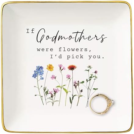 NZY Godmother Proposal Gift,Thank You Christmas Gift,Christening Baptism Present, Appreciated Present,First Time Godmom-Jewelry Tray Trinket Holder Ring Dish-If Godmothers Were Flowers,I'd Pick You by NZY