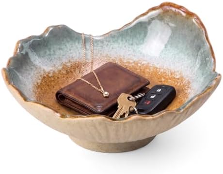 6" Ceramic Decorative Bowl Irregular Rim Key Tray, Amber Brown by Unknown