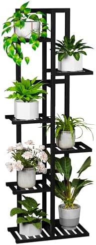 ROMGUAR CRAFT 6 Tier Bamboo Plant Stand Indoor, Tall Flower Holder, Black by ROMGUAR+CRAFT