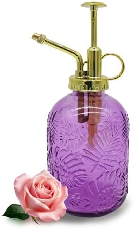 Glass Plant Mister Spray Bottle, 350ML Vintage Plant Spritzer, Succulent Watering Bottle Glass with Top Pump, Small Plants Sprayer Watering Can for Indoor (Purple) by VKSG