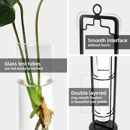 MIPON Metal Hanging Plant Propagation Station,3 Size Glass Test Tube Hydroponic Planter,Boho Wall Hanging Plant Cuttings Holder,Indoor Water Plant Terrarium Tubes for Home Office Window Decor-Black - Image 5