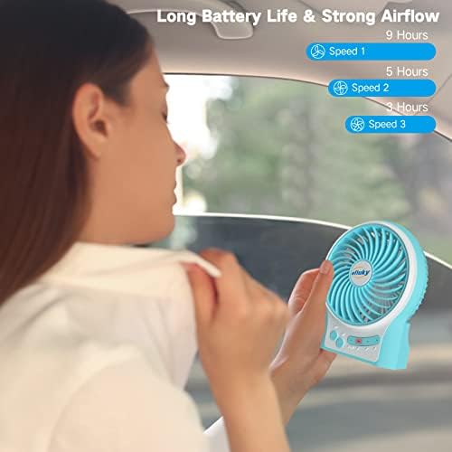 efluky 3-Speed Mini Desk Fan with LED Light, Portable USB Fan Quiet for Home, Office, Travel, Camping, Outdoor, Indoor, 4.9-Inch,Blue - Image 3
