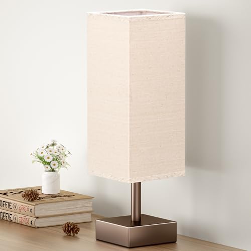 aooshine Browm Small Bedside Lamp for Bedroom - Square Beige Fabric Shade by Aooshine