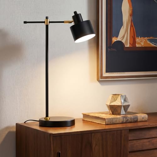 OYEARS 22.2" Modern Desk Lamp, Metal Table Lamp with LED Bulb, Adjustable Reading Lamps for Living Room, Mid Century Task Lamp for Home Office, Industrial Bedside Lamps with Solid Base,Black by OYEARS