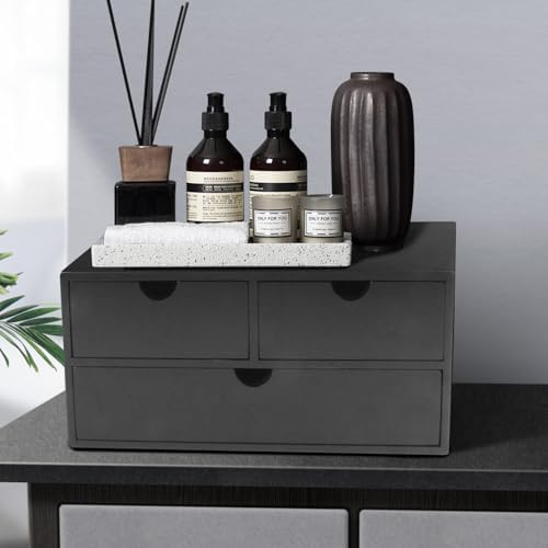Charmewooden Bamboo Desk Organizer with 3 Drawers, Countertop Organizer with Drawers Makeup Storage Drawer 3 Drawer Tabletop Storage Organization Box Home Office Workspace（Black） - Image 3