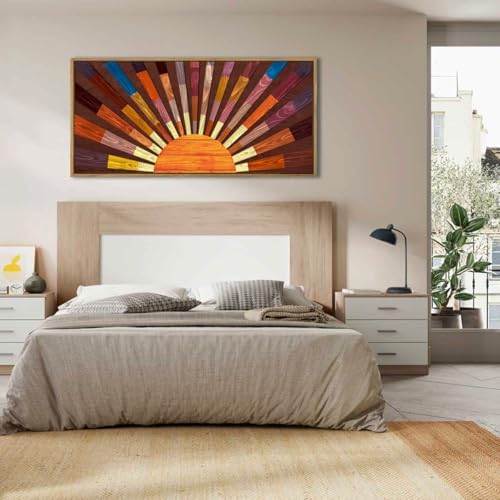 IARTTOP Extra Large Wood Sun Framed Wall Art 20x40 Inch Boho Sunrise 3D Geometric Wall Decor Mid century Sunshine Painting for Living room Bedroom Dining room Single - Image 6
