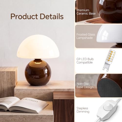 Dawnwake Mushroom Lamp Table Lamp for Bedroom-Small Desk Table Lamps,Coffee - Image 5