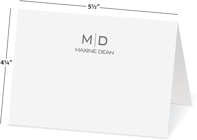 Thin Line Monogram Personalized Note Cards (4 Color Choices) - 24 Cards with White Envelopes, 4¼ x 5½ Inch Size, Blank Inside, Add a Name and Initial, For Thank You Notes, or Graduation Gifts
