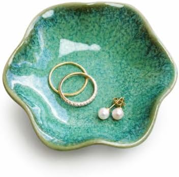 Green Ceramic Jewelry Dish Tray, Lotus Leaf Ring Holder Dish Tray by GISK