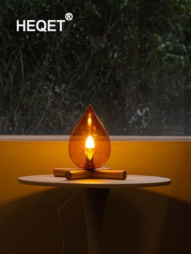 HEQET Campfire Table Lamp, Funky Lamps Cute Orange Glass Shade with Wooden Base, Unique Novelty Retro Cozy Night Light for Bedroom, Living Room, Or Cabin Decor – Warm Ambient Vintage Lighting - Image 5