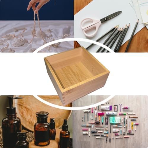 Bamboo drawer organizer Kitchen Utensil Organizer Cutlery Box for Dresser Makeup Tool Office Desk Supplies Storage and Accessories 1pcs 4"x 4"x 2" - Image 5