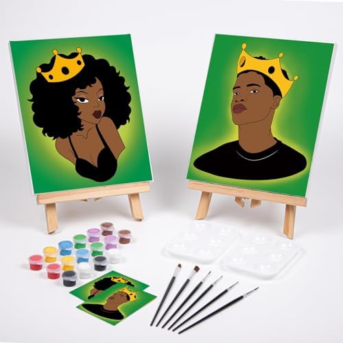 VOCHIC 2 Pack Paint and Sip Kit Pre Drawn Canvas to Paint for Adults Stretched Canvases Painting Party Art Set Couples Date Night Games Afro Queen King 8x10 Inches - Image 2