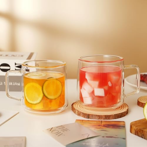 CNGLASS 15oz(4-pack) Double Walled Glass Coffee Mugs,Large Insulated Glass Mugs with Handle,Clear Coffee Cups for Espresso,Latte,Cappuccino,Tea - Image 3