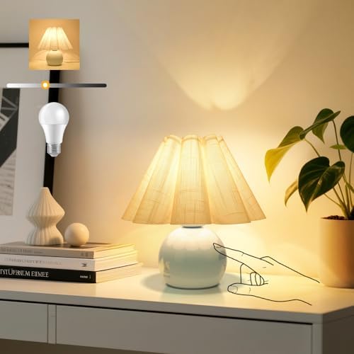 Light Blue Small Touch Control Table Lamp for Bedroom,Blue Bedside Lamps for Nightstand,Cute Mini Small Table Lamps for Small Spaces with Scalloped Shade for Kitchen Counter,Bookshelf,Living Room by Unknown