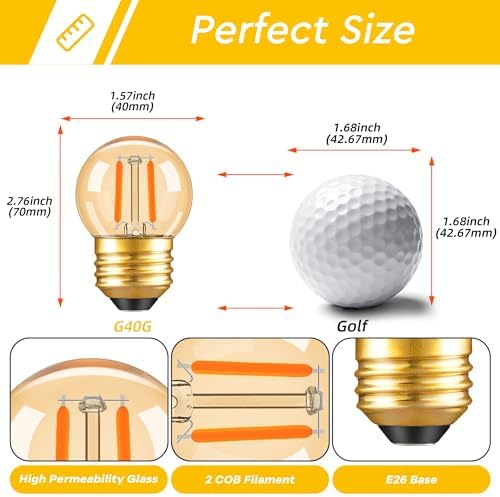 G40 LED Low Watt Light Bulbs Warm Glow E26 Amber 1W 10 Watt Light Bulb - Image 5