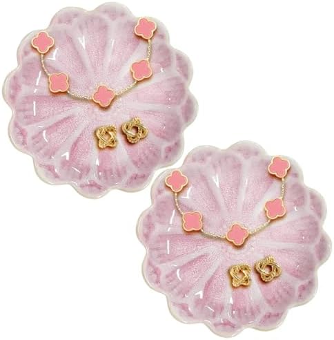 Lotus Ceramic Jewelry Tray, Small Trinket Jewelry Ring Holder Organizing Dish, for Parents Daughter Friends Sister, Birthday Gifts for Women, Pink by Koyzsen