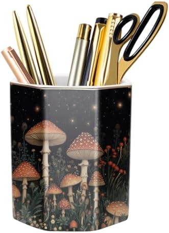 Ceramic Mushroom Pen Holder for Desk Cute Stand Gold Pencil Cup Pot Desk Organizer Makeup Brush Holder for Girls, Women, Unique Stationery for Office, Home, Colorful by WAVEYU
