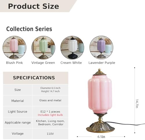 Vintage Pink Milk Glass Touch Bedside Lamp, 3-Way Dimmer, USB-C+A - Image 6